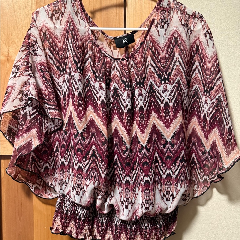 Iz Byer Women's Blouse with Zigzag Pattern in Pink and Cream